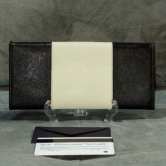 PRADA MT49 SAFFIANO LEATHER BLACK & WHITE COLORBLOCK BI-FOLD LONG WALLET EUC - Picture 7 of 17